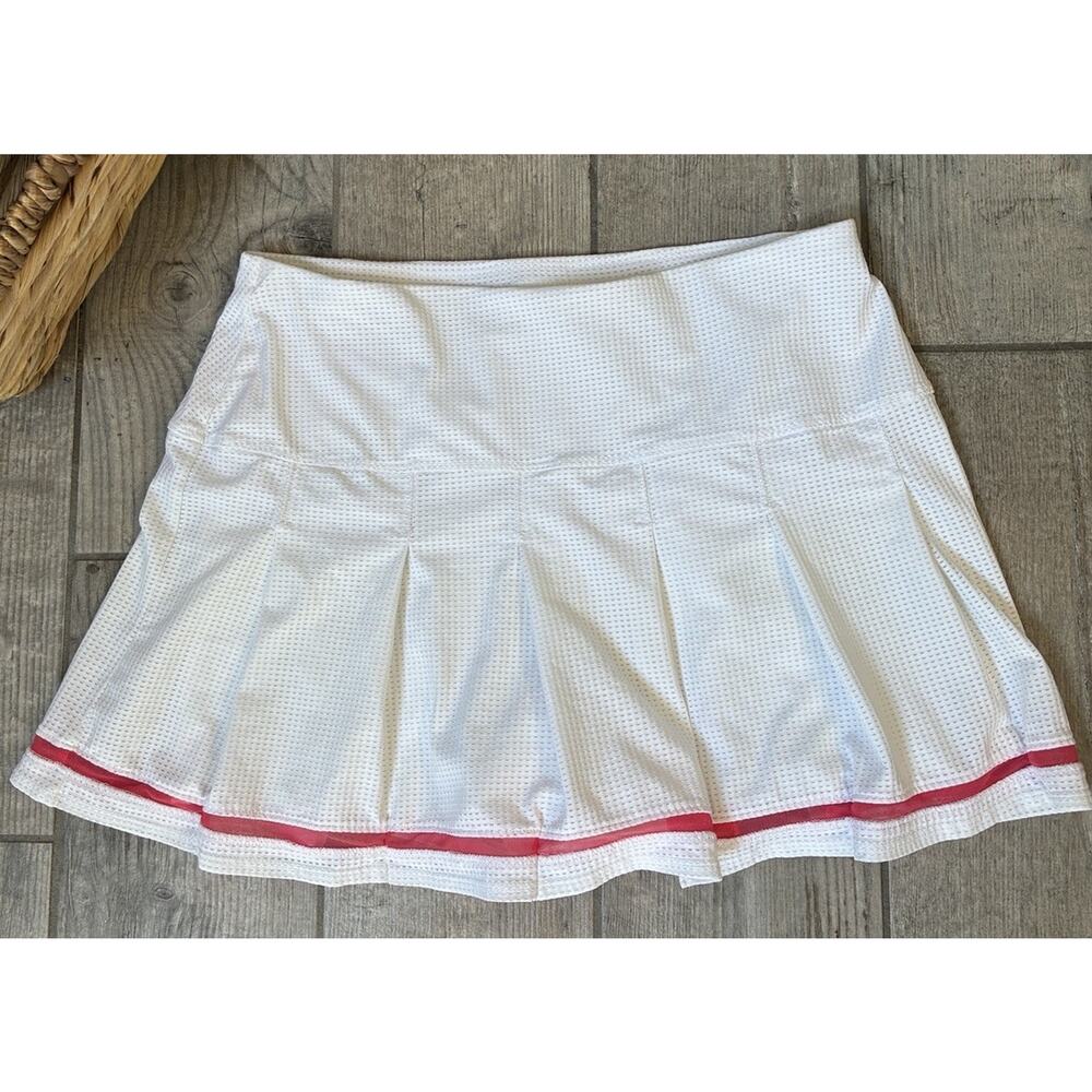 Lucky In Love White Pleated Tennis Skort Coral Trim Mesh Pleat Skirt Medium